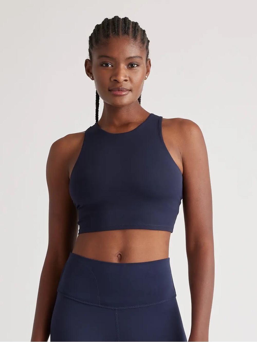 NWT QUINCE Ultra-Form High-Neck Cropped Tank Small Deep Navy 0258
